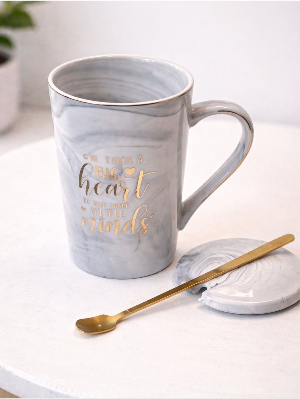 Gray and Gold Coffee cup with Gold Stirrer in gift box
